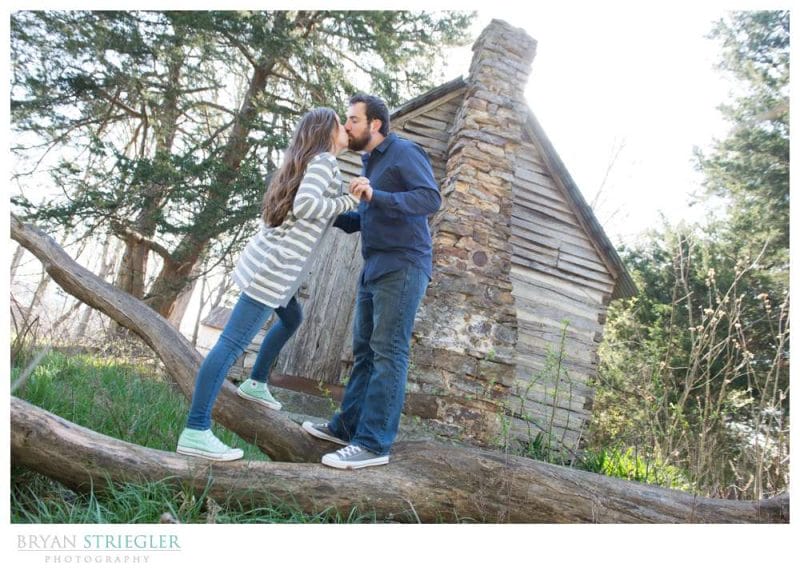Unique Engagement Photos in front of old cabin