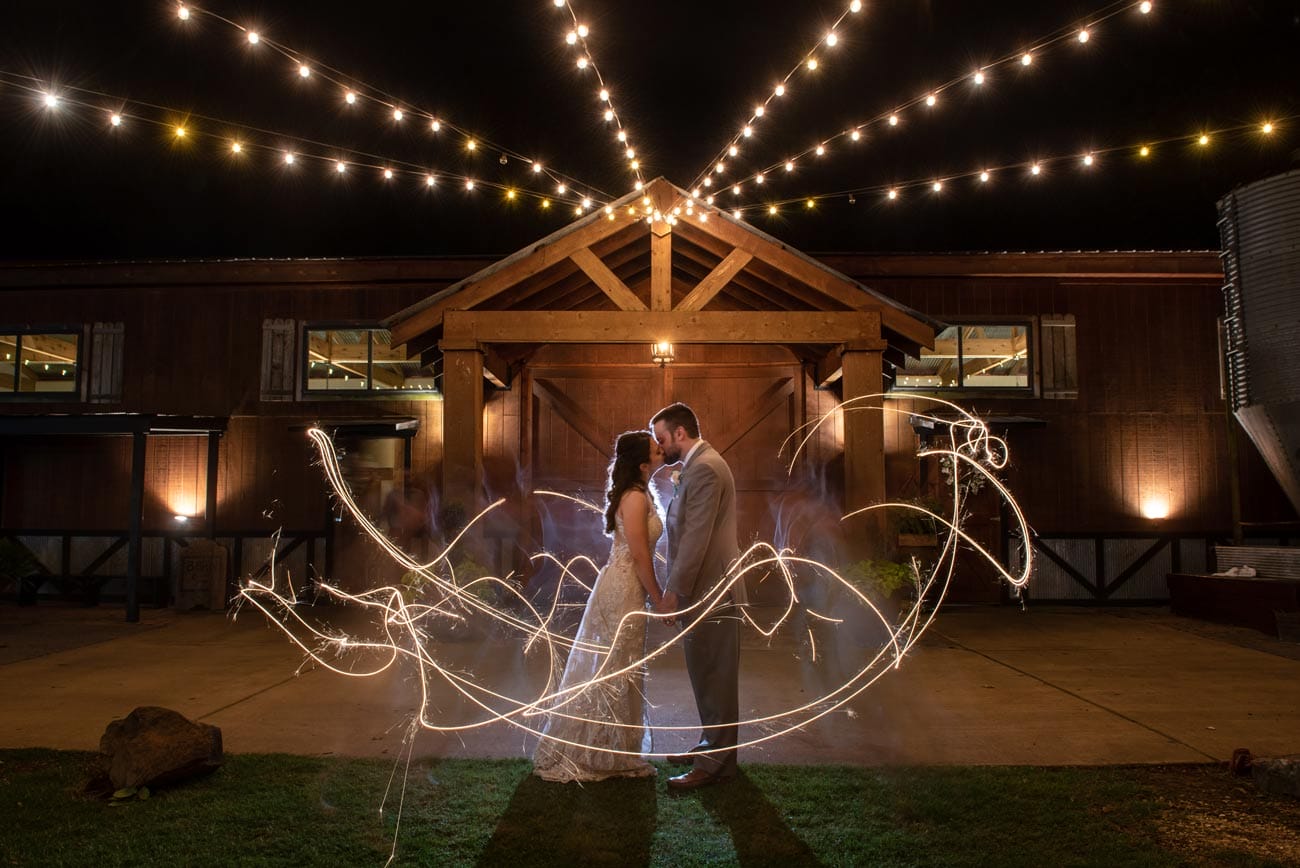 Long exposure sparkler wedding photo