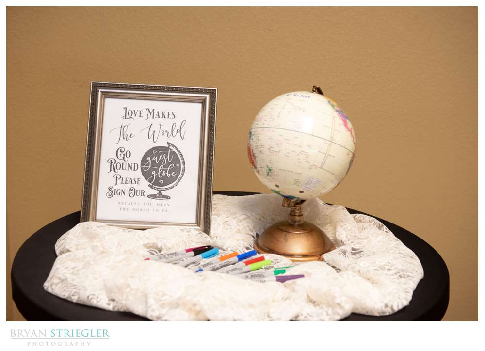 globe for guest book at wedding