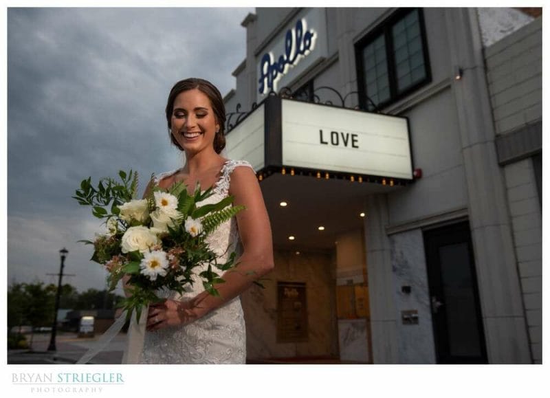 bridal portraits at old movie theatre