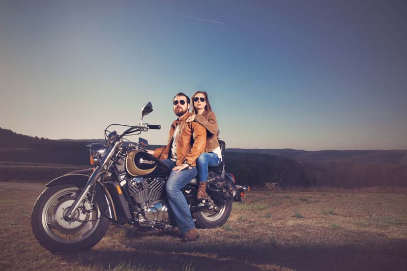 engagement photo with motorcycle