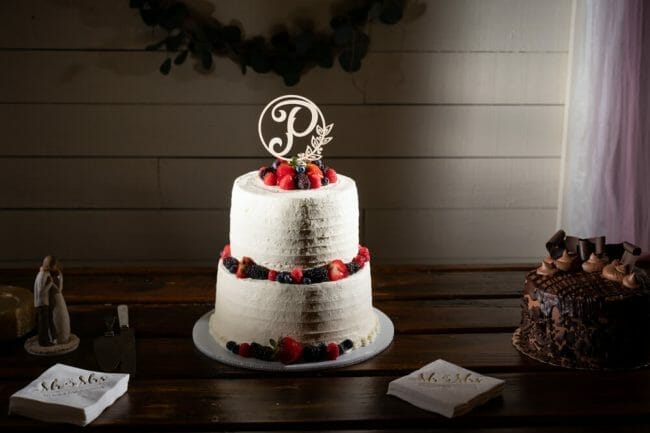 custom white wedding cake from local baker