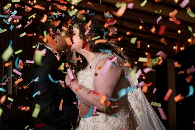 confetti shot into air at wedding