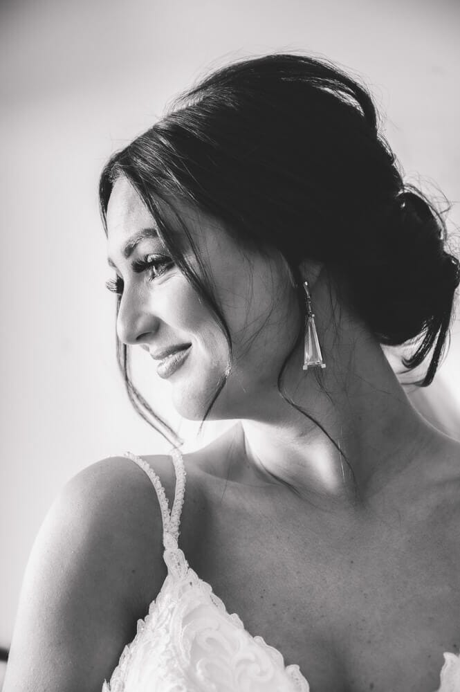 bride smiling black and white