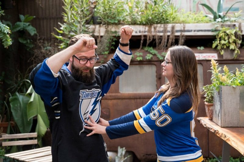 engagement photos with hockey jerseys