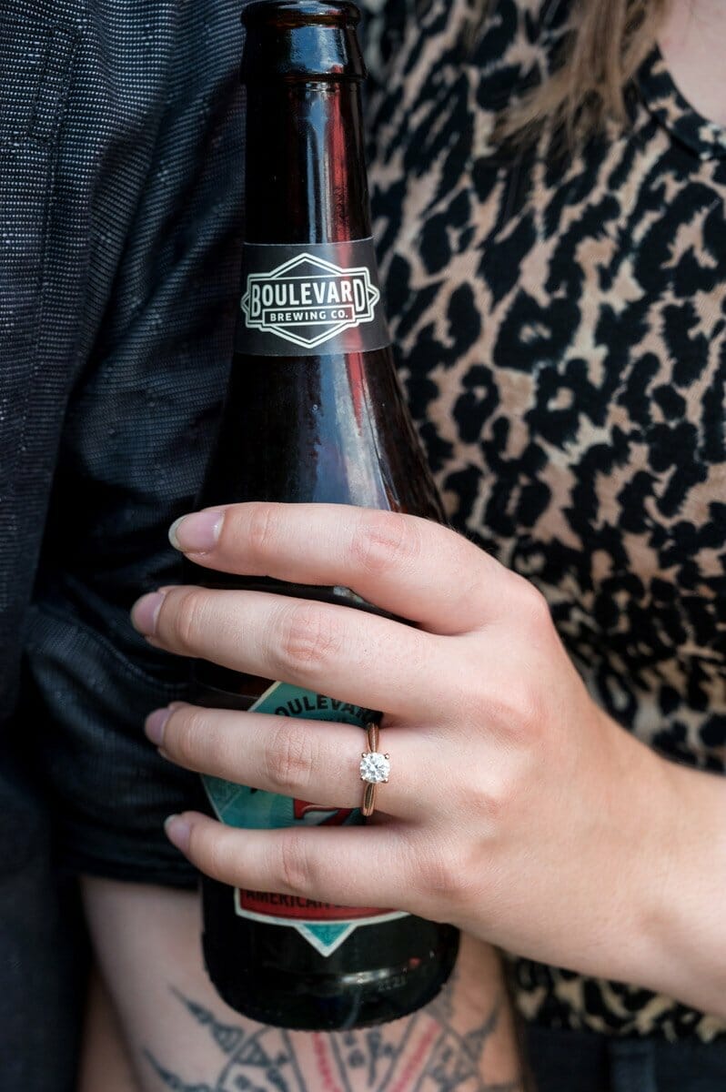 engagement ring with Boulevard Brewing beer