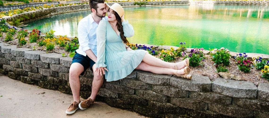 couple in front of spring at Blue Springs Heritage Center